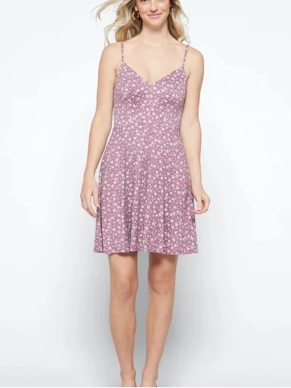 Sleeveless Pink Floral Mini Dress with Spaghetti Straps